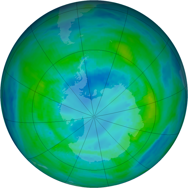 Antarctic ozone map for 13 April 1992
